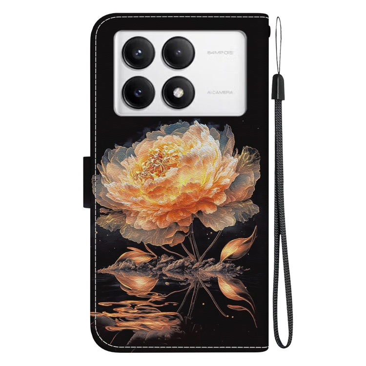 For Xiaomi Redmi K70 Pro / K70 Crystal Texture Colored Drawing Leather Phone Case(Gold Peony) - K70 Cases by buy2fix | Online Shopping UK | buy2fix