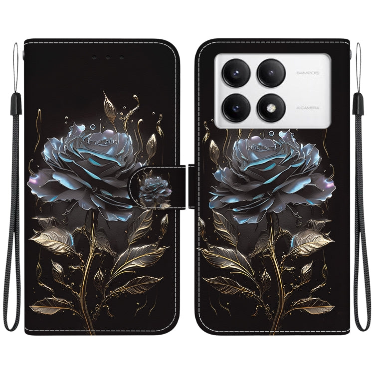 For Xiaomi Redmi K70 Pro / K70 Crystal Texture Colored Drawing Leather Phone Case(Black Rose) - K70 Cases by buy2fix | Online Shopping UK | buy2fix