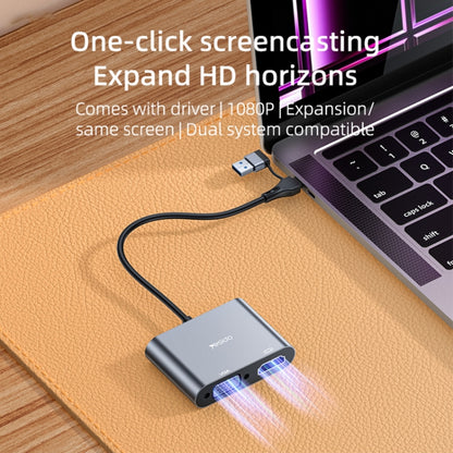 Yesido HM15 USB-C / Type-C + USB 2.0 Interface HDTV Split Screen Adapter(Grey) - Splitter by Yesido | Online Shopping UK | buy2fix