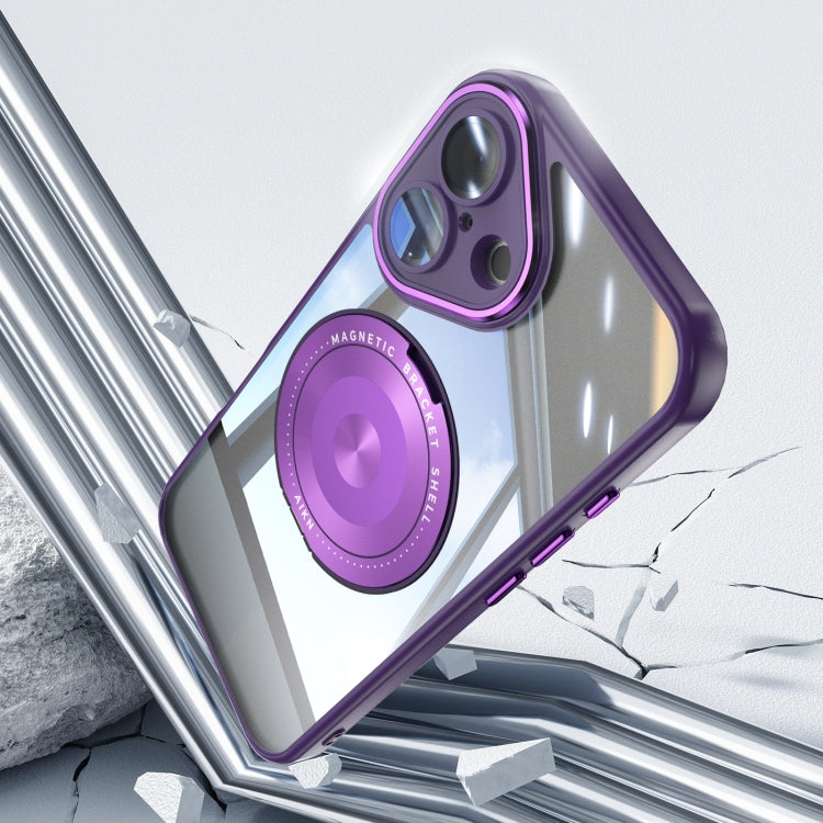 For iPhone 16 Plus 360 Holder Magsafe Acrylic Hybrid TPU Phone Case(Purple) - iPhone 16 Plus Cases by buy2fix | Online Shopping UK | buy2fix