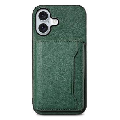 For iPhone 16 Plus Calf Texture Card Bag Design Full Coverage Phone Case(Green) - iPhone 16 Plus Cases by buy2fix | Online Shopping UK | buy2fix