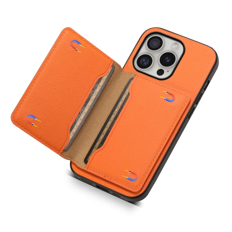 For iPhone 16 Pro Calf Texture Card Bag Design Full Coverage Phone Case(Orange) - iPhone 16 Pro Cases by buy2fix | Online Shopping UK | buy2fix