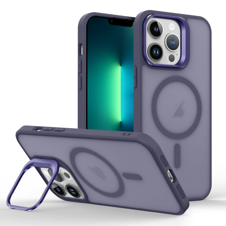 For iPhone 13 Pro Magsafe Skin Feel Lens Holder Phone Case(Deep Purple) - iPhone 13 Pro Cases by buy2fix | Online Shopping UK | buy2fix