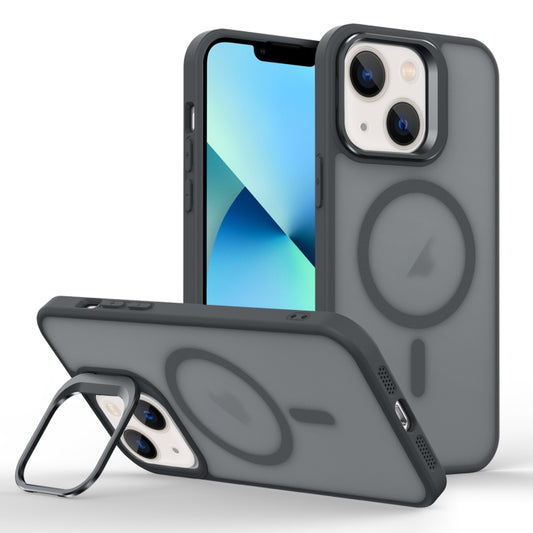 For iPhone 13 mini Skin Feel Lens Holder Magsafe Phone Case(Titanium Black) - iPhone 13 mini Cases by buy2fix | Online Shopping UK | buy2fix