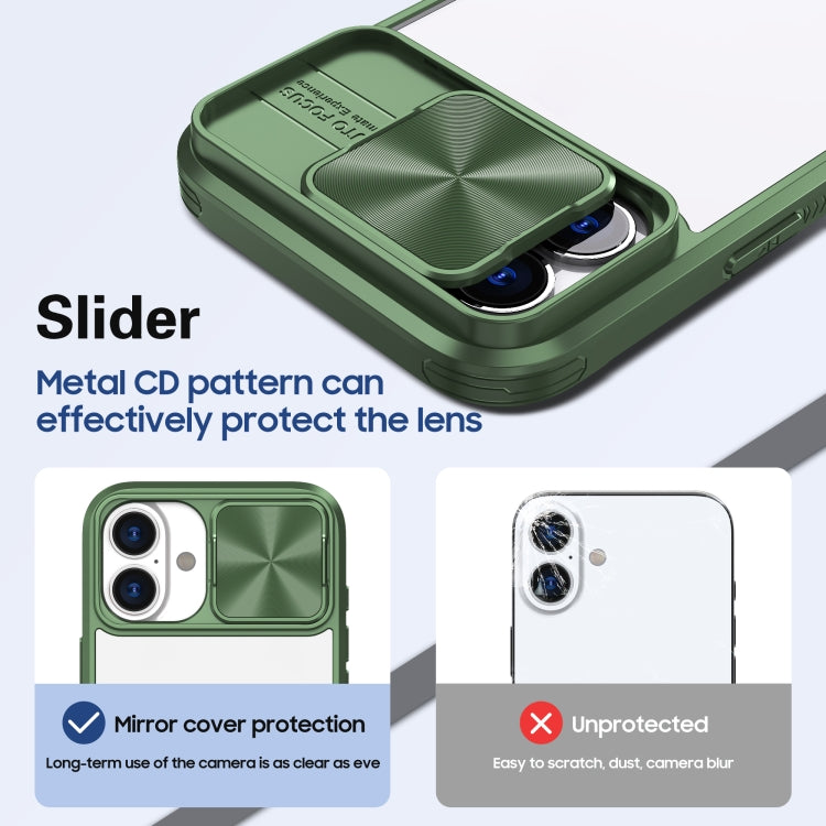 For iPhone 16 Sliding Camshield Acrylic Hybrid TPU Phone Case(Olive Green) - iPhone 16 Cases by buy2fix | Online Shopping UK | buy2fix