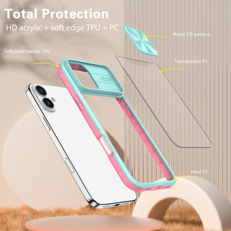 For iPhone 16 Plus Sliding Camshield Acrylic Hybrid TPU Phone Case(Blue Pink) - iPhone 16 Plus Cases by buy2fix | Online Shopping UK | buy2fix