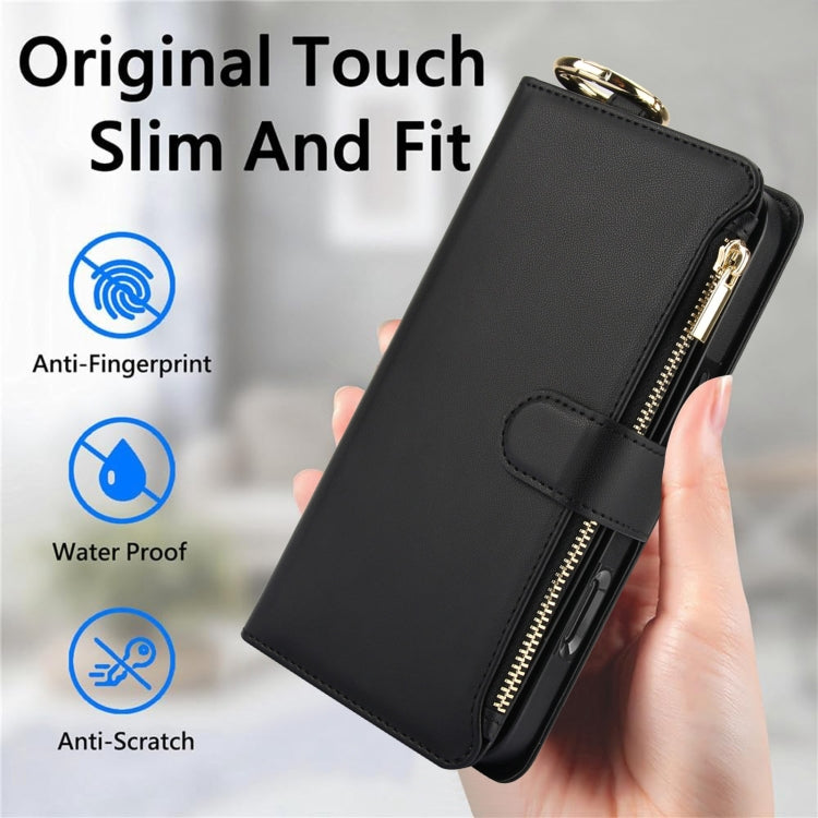 For iPhone 16 Pro Max Crossbody Ring Multifunctional Wallet Leather Phone Case(Black) - iPhone 16 Pro Max Cases by buy2fix | Online Shopping UK | buy2fix