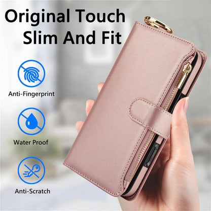 For iPhone 16 Pro Max Crossbody Ring Multifunctional Wallet Leather Phone Case(Rose Gold) - iPhone 16 Pro Max Cases by buy2fix | Online Shopping UK | buy2fix