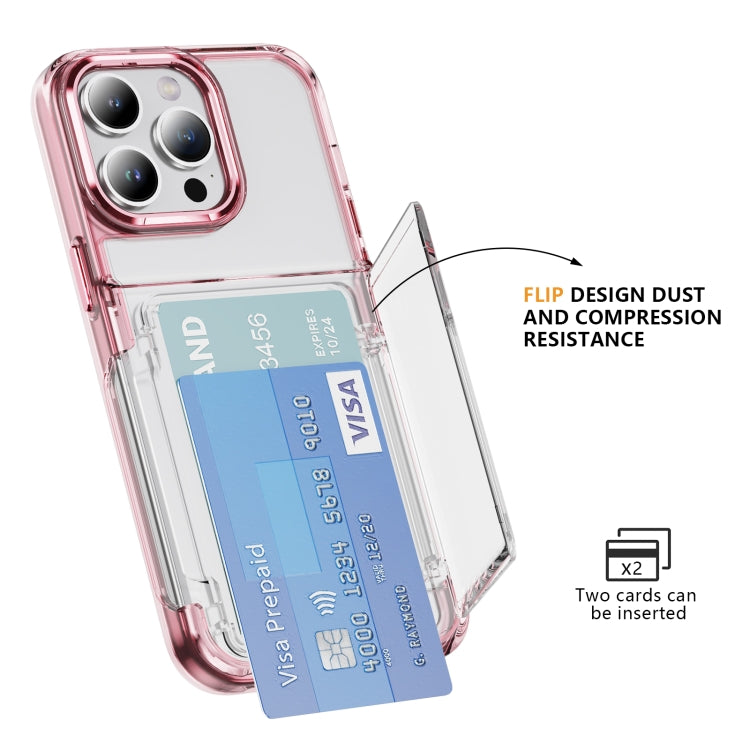 For iPhone 16 Pro Max Card Holder Acrylic Hybrid TPU Phone Case(Transparent Pink) - iPhone 16 Pro Max Cases by buy2fix | Online Shopping UK | buy2fix