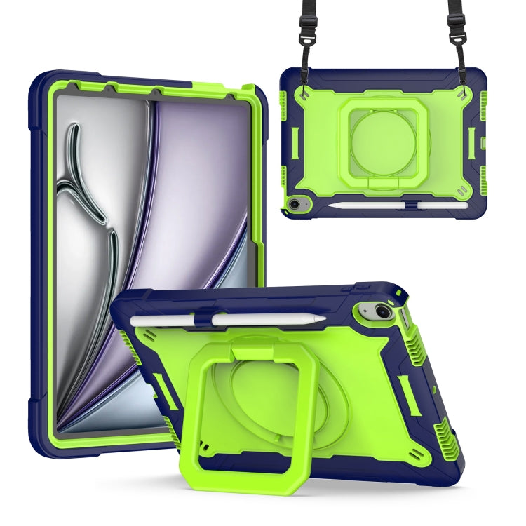 For iPad Air 11 2024 Handle Grip Holder Silicone Hybrid PC Tablet Case with Strap(Navy Yellow Green) - iPad Air 11 2024 Cases by buy2fix | Online Shopping UK | buy2fix