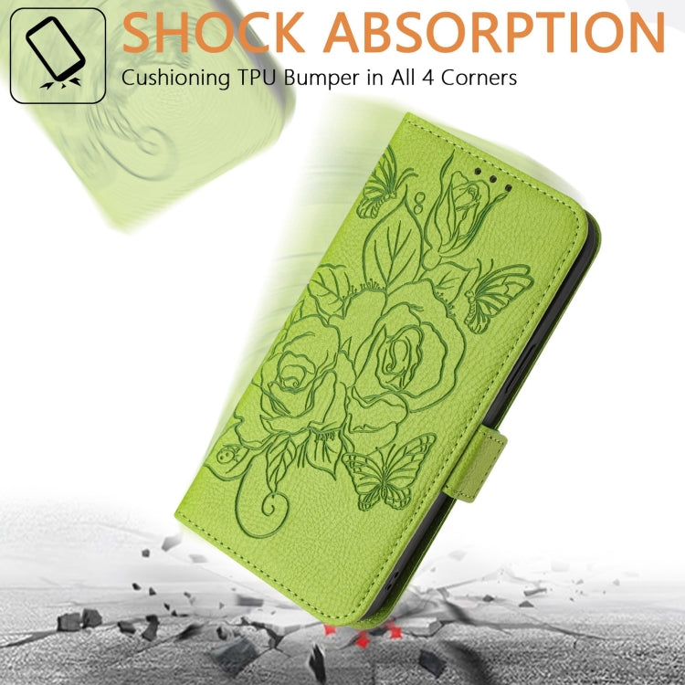 For iPhone SE 2024 Embossed Rose RFID Anti-theft Leather Phone Case(Green) - More iPhone Cases by buy2fix | Online Shopping UK | buy2fix