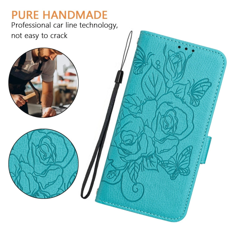 For Samsung Galaxy S25+ 5G Embossed Rose RFID Anti-theft Leather Phone Case(Light Blue) - Galaxy S25+ 5G Cases by buy2fix | Online Shopping UK | buy2fix