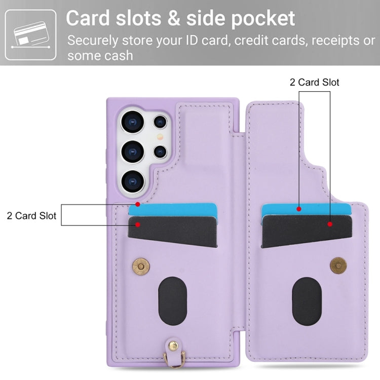 For Samsung Galaxy S25 Ultra 5G Crossbody Flower Pattern Leather Phone Case(Purple) - Galaxy S25 Ultra 5G Cases by buy2fix | Online Shopping UK | buy2fix