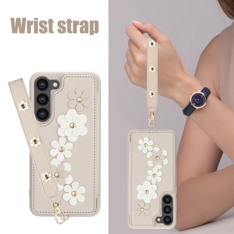 For Samsung Galaxy S25+ 5G Crossbody Flower Pattern Leather Phone Case(White) - Galaxy S23+ 5G Cases by buy2fix | Online Shopping UK | buy2fix