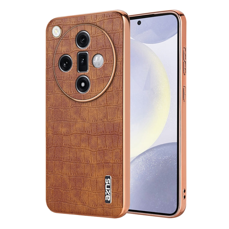 For OPPO Find X7 AZNS Electroplated Frame Crocodile Texture Full Coverage Phone Case(Brown) - OPPO Cases by AZNS | Online Shopping UK | buy2fix