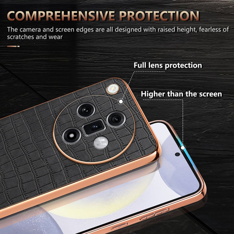 For OPPO Find X7 AZNS Electroplated Frame Crocodile Texture Full Coverage Phone Case(Brown) - OPPO Cases by AZNS | Online Shopping UK | buy2fix