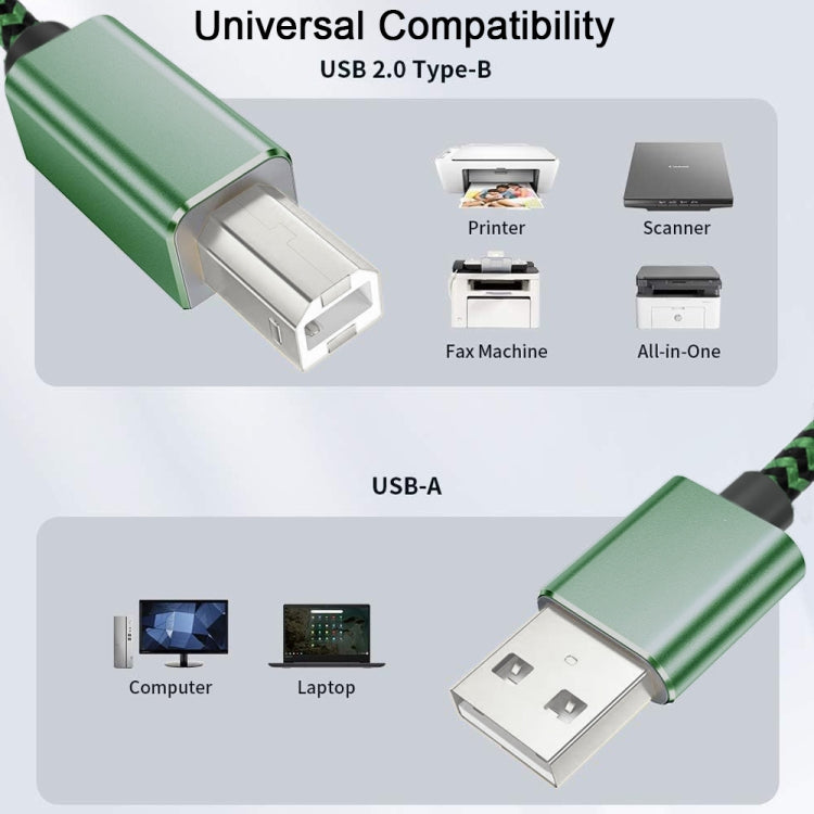 USB 2.0 to Square Port A/B Printer Adapter Cable, Length:2m(Green) - USB Cable by buy2fix | Online Shopping UK | buy2fix