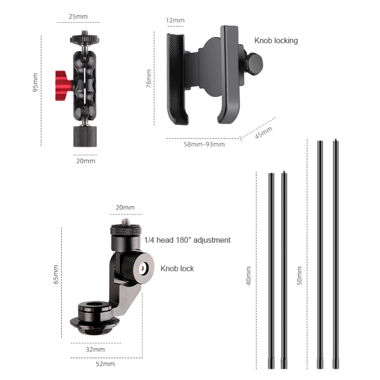 Bicycle Handlebar Holder Pea Clip Phone Clamp 50cm Rod Set - Bicycle Handlebar Mount by buy2fix | Online Shopping UK | buy2fix