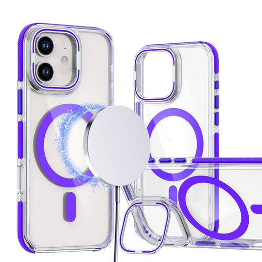 For iPhone 12 / 12 Pro Dual-Color Clear Acrylic Hybrid TPU Lens Flip Holder MagSafe Phone Case(Purple) - iPhone 12 / 12 Pro Cases by buy2fix | Online Shopping UK | buy2fix