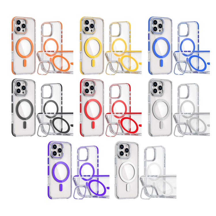 For iPhone 16 Pro Dual-Color Clear Acrylic Hybrid TPU Lens Flip Holder MagSafe Phone Case(Red) - iPhone 16 Pro Cases by buy2fix | Online Shopping UK | buy2fix