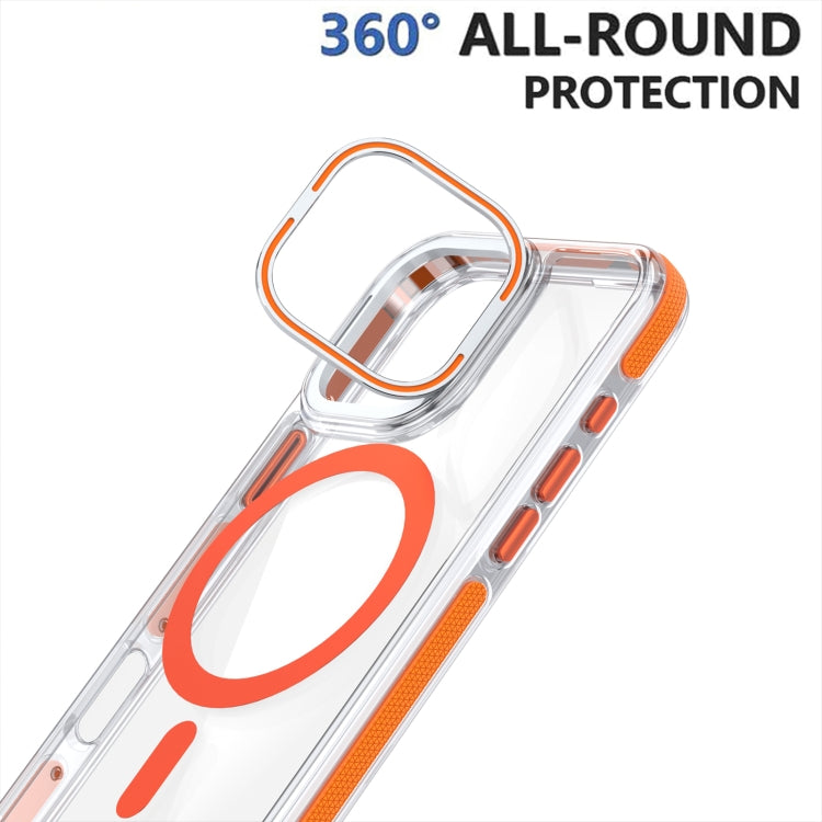 For iPhone 16 Plus Dual-Color Clear Acrylic Hybrid TPU Lens Flip Holder MagSafe Phone Case(Orange) - iPhone 16 Plus Cases by buy2fix | Online Shopping UK | buy2fix