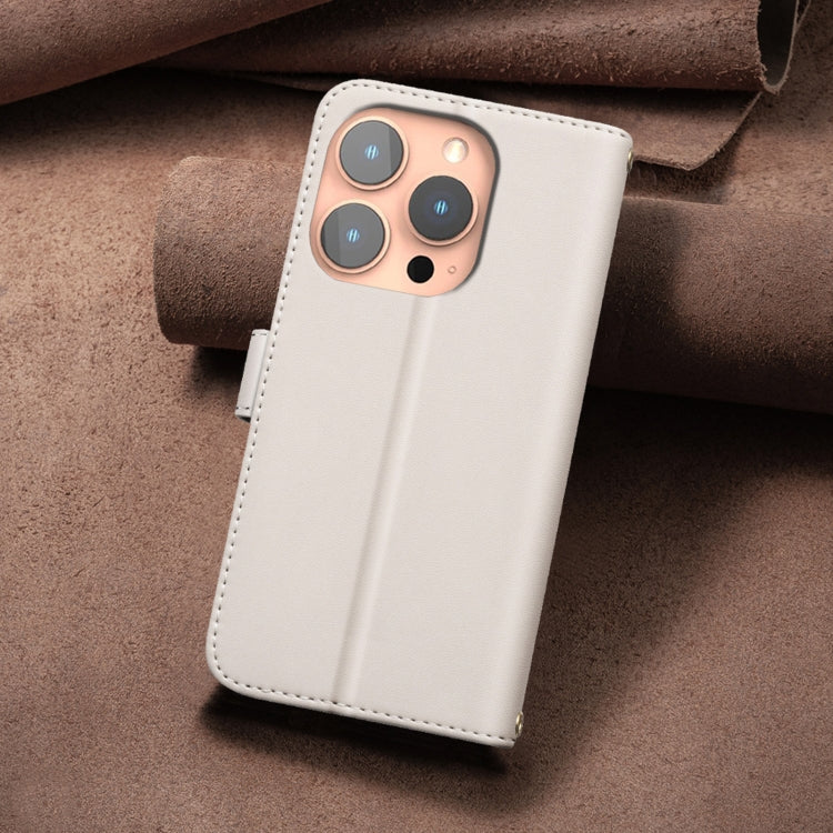 For iPhone 16 Pro Max Square Texture Leather Phone Case(Beige) - iPhone 16 Pro Max Cases by buy2fix | Online Shopping UK | buy2fix