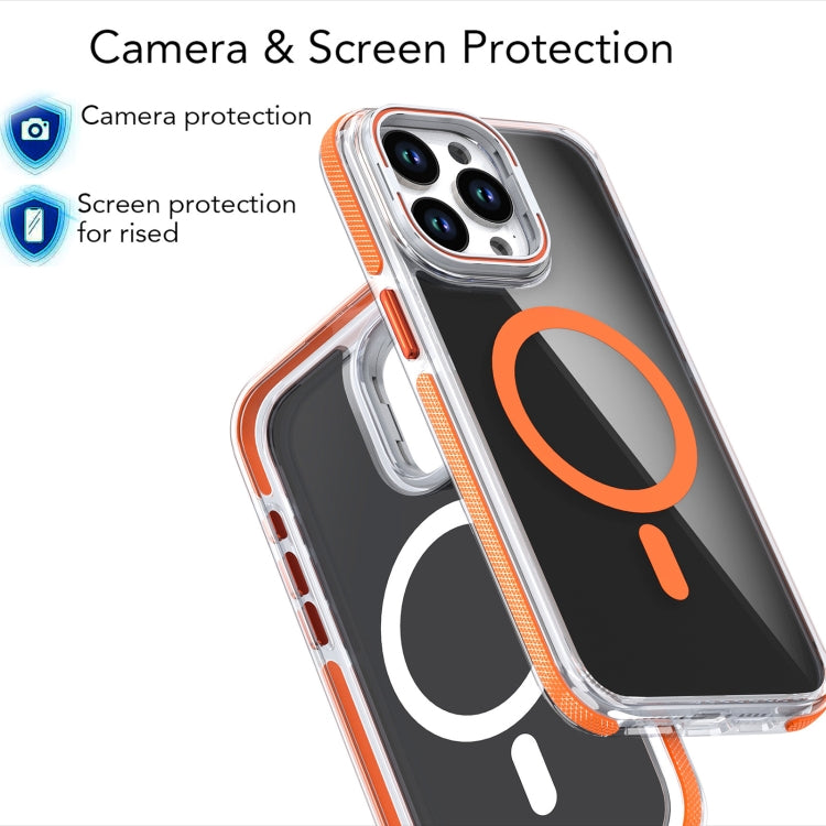 For iPhone 15 Pro Magsafe Dual-Color Transparent Black Lens Holder Phone Case(White) - iPhone 15 Pro Cases by buy2fix | Online Shopping UK | buy2fix