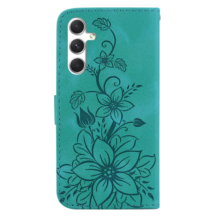 For Samsung Galaxy S25+ 5G Lily Embossed Leather Phone Case(Green) - Galaxy S25+ 5G Cases by buy2fix | Online Shopping UK | buy2fix