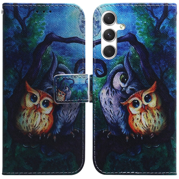 For Samsung Galaxy S25 5G Coloured Drawing Flip Leather Phone Case(Oil Painting Owl) - Galaxy S25 5G Cases by buy2fix | Online Shopping UK | buy2fix