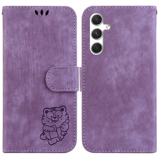 For Samsung Galaxy S25 5G Little Tiger Embossed Leather Phone Case(Purple) - Galaxy S25 5G Cases by buy2fix | Online Shopping UK | buy2fix