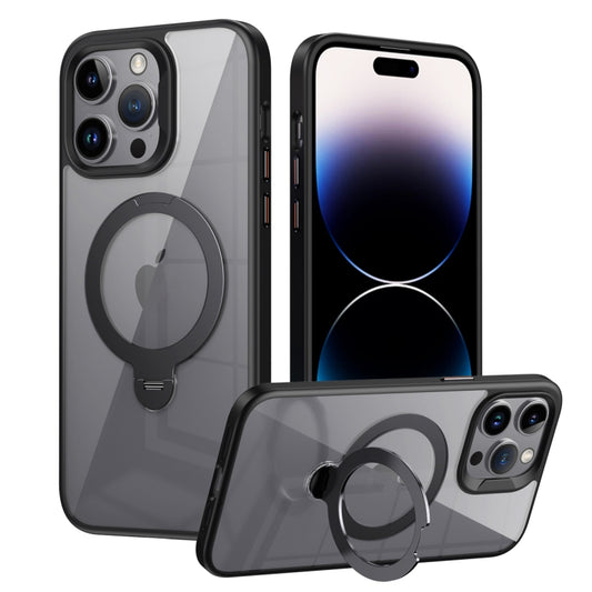 For iPhone 13 Pro Transparent MagSafe Magnetic Rotating Ring Holder Phone Case(Black) - iPhone 13 Pro Cases by buy2fix | Online Shopping UK | buy2fix