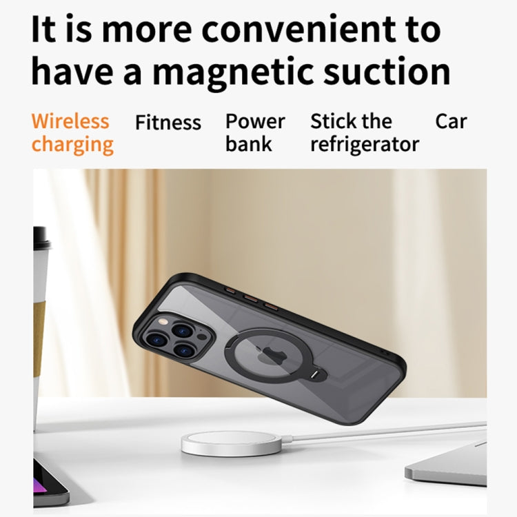 For iPhone 13 Pro Transparent MagSafe Magnetic Rotating Ring Holder Phone Case(Black) - iPhone 13 Pro Cases by buy2fix | Online Shopping UK | buy2fix