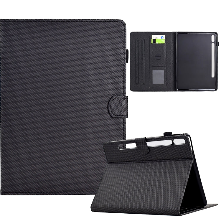 For Samsung Galaxy Tab S9 / S9 FE Solid Color Fiber Texture Smart Tablet Leather Case(Black) - Galaxy Tab S9 Cases by buy2fix | Online Shopping UK | buy2fix