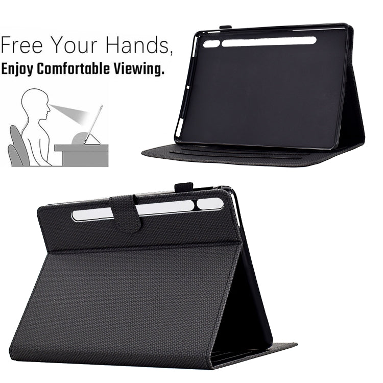 For Samsung Galaxy Tab S9 / S9 FE Solid Color Fiber Texture Smart Tablet Leather Case(Black) - Galaxy Tab S9 Cases by buy2fix | Online Shopping UK | buy2fix