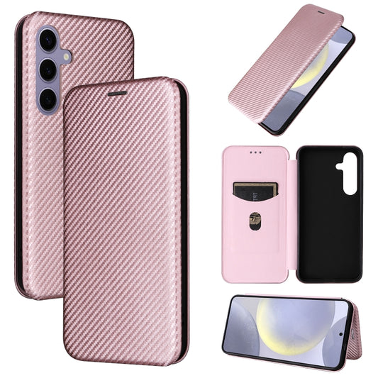 For Samsung Galaxy S25+ 5G Carbon Fiber Texture Flip Leather Phone Case(Pink) - Galaxy S25+ 5G Cases by buy2fix | Online Shopping UK | buy2fix