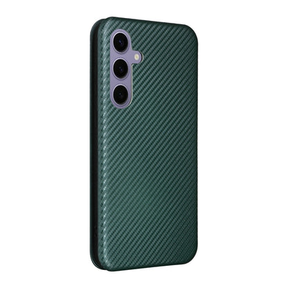 For Samsung Galaxy S25 5G Carbon Fiber Texture Flip Leather Phone Case(Green) - Galaxy S25 5G Cases by buy2fix | Online Shopping UK | buy2fix