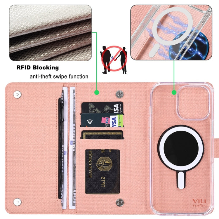 For iPhone 13 Pro Max ViLi GHB-C Series RFID MagSafe Magnetic Flip Leather Phone Case(Pink) - iPhone 13 Pro Max Cases by ViLi | Online Shopping UK | buy2fix