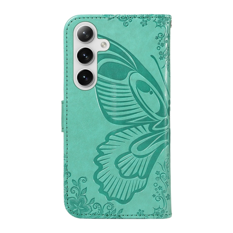 For Samsung Galaxy S25 / S24 5G Swallowtail Butterfly Embossed Leather Phone Case(Green) - Galaxy S25 5G Cases by buy2fix | Online Shopping UK | buy2fix