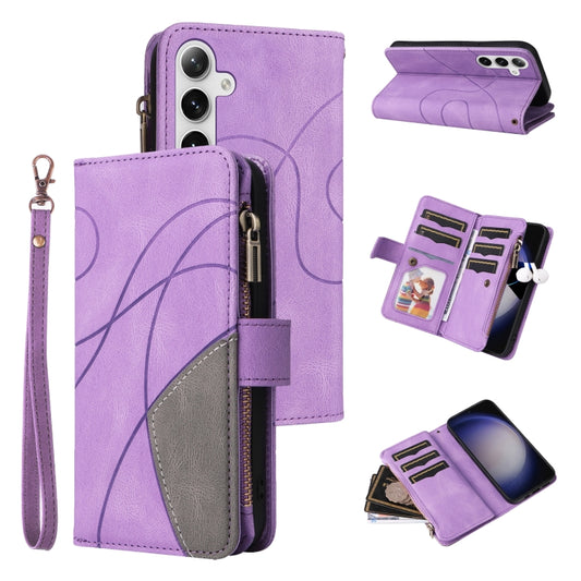 For Samsung Galaxy S25 / S24 5G Dual-color 9 Card Slots Zipper Wallet Leather Phone Case(Purple) - Galaxy S25 5G Cases by buy2fix | Online Shopping UK | buy2fix