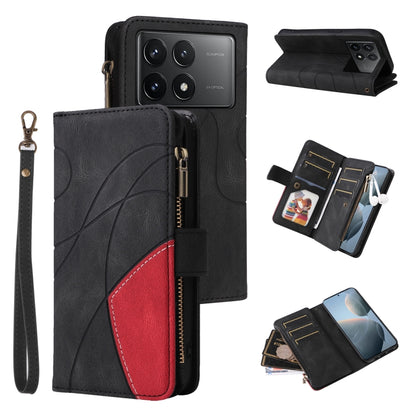 For Redmi K70 Dual-color 9 Card Slots Zipper Wallet Leather Phone Case(Black) - K70 Cases by buy2fix | Online Shopping UK | buy2fix