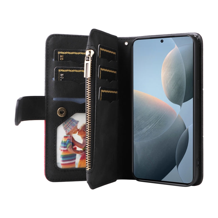 For Redmi K70 Dual-color 9 Card Slots Zipper Wallet Leather Phone Case(Black) - K70 Cases by buy2fix | Online Shopping UK | buy2fix