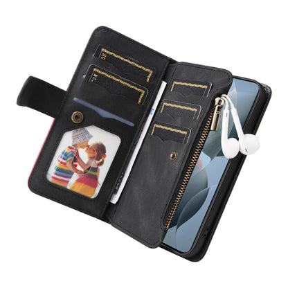 For Redmi K70 Dual-color 9 Card Slots Zipper Wallet Leather Phone Case(Black) - K70 Cases by buy2fix | Online Shopping UK | buy2fix