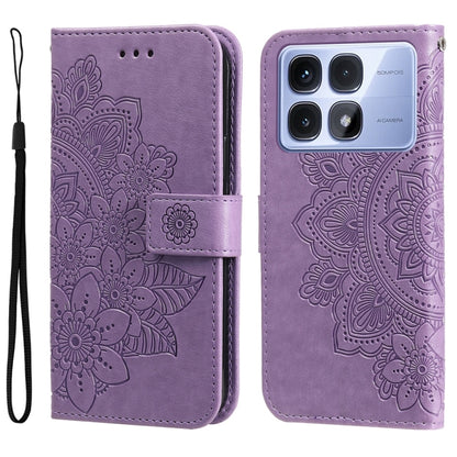 For Redmi K70 Ultra Seven-petal Flowers Embossing Leather Phone Case(Light Purple) - Xiaomi Cases by buy2fix | Online Shopping UK | buy2fix