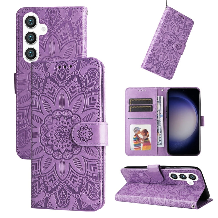 For Samsung Galaxy S25+ 5G Embossed Sunflower Leather Phone Case(Purple) - Galaxy S25+ 5G Cases by buy2fix | Online Shopping UK | buy2fix