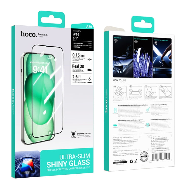 For iPhone 16 hoco A39 0.15mm Etched 3D HD Tempered Film - iPhone 16 Tempered Glass by hoco | Online Shopping UK | buy2fix