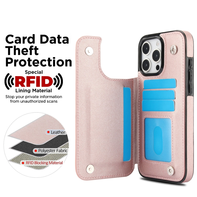 For iPhone 16 Pro Max Double Buckle Rhombic PU Leather Phone Case(Rose Gold) - iPhone 16 Pro Max Cases by buy2fix | Online Shopping UK | buy2fix