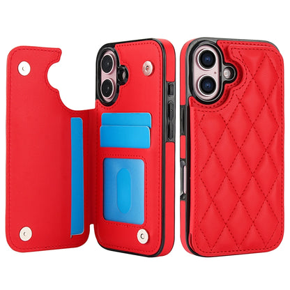 For iPhone 16 Plus Double Buckle Rhombic PU Leather Phone Case(Red) - iPhone 16 Plus Cases by buy2fix | Online Shopping UK | buy2fix