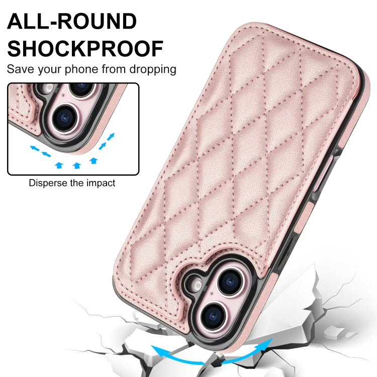 For iPhone 16 Plus Double Buckle Rhombic PU Leather Phone Case(Rose Gold) - iPhone 16 Plus Cases by buy2fix | Online Shopping UK | buy2fix