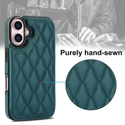 For iPhone 16 Plus Double Buckle Rhombic PU Leather Phone Case(Green) - iPhone 16 Plus Cases by buy2fix | Online Shopping UK | buy2fix