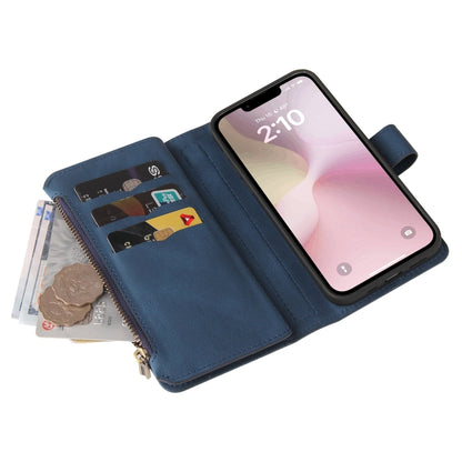 For iPhone SE 2024 Skin Feel Multi Card Slots Zipper Wallet Leather Phone Case(Blue) - More iPhone Cases by buy2fix | Online Shopping UK | buy2fix